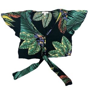 Anthropologie Patrons of Peace Boho Festival Floral Tie Front Wrap Hawaiian Crop